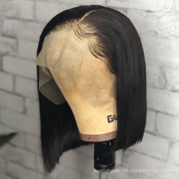 13x4 Perruque bob en cheveux malaisiens naturels courts et lisses avec dentelle de fixation frontale 2X6 perruque-coupe court